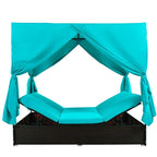 Adjustable Outdoor Patio Wicker Sunbed Daybed w/Cushions,Canopy