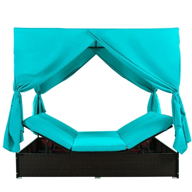 Adjustable Outdoor Patio Wicker Sunbed Daybed w/Cushions,Canopy