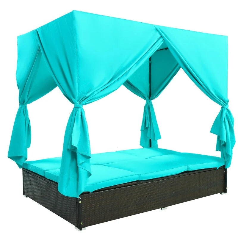 Adjustable Outdoor Patio Wicker Sunbed Daybed w/Cushions,Canopy