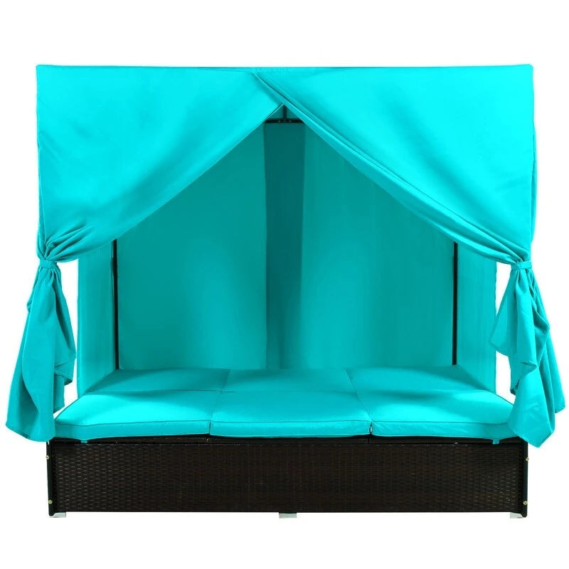 Adjustable Outdoor Patio Wicker Sunbed Daybed w/Cushions,Canopy