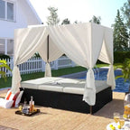 Adjustable Outdoor Patio Wicker Sunbed Daybed w/Cushions,Canopy