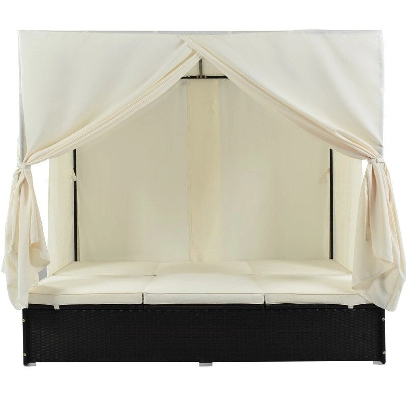 Adjustable Outdoor Patio Wicker Sunbed Daybed w/Cushions,Canopy