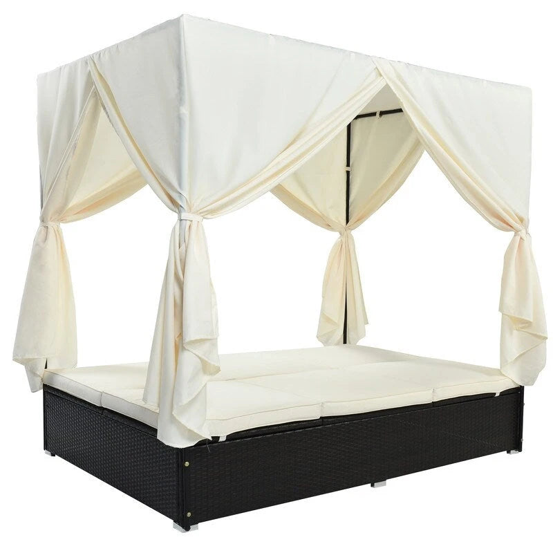 Adjustable Outdoor Patio Wicker Sunbed Daybed w/Cushions,Canopy