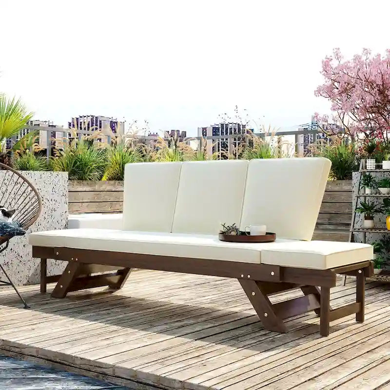 Nestfair Outdoor Adjustable Daybed Sofa Chaise Lounge with Cushions - N/A
