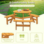 6-Person Circular Outdoor Wooden Picnic Table for Patio