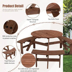 6-Person Circular Outdoor Wooden Picnic Table for Patio