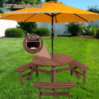 6-Person Circular Outdoor Wooden Picnic Table for Patio