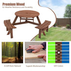 6-Person Circular Outdoor Wooden Picnic Table for Patio