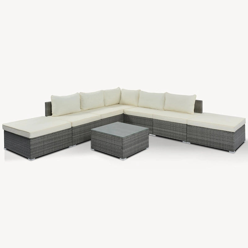Stylish 8-Piece Outdoor Patio Furniture Set with Tempered Glass Table
