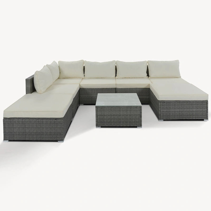 Stylish 8-Piece Outdoor Patio Furniture Set with Tempered Glass Table