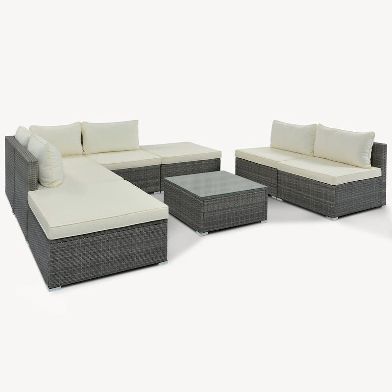 Stylish 8-Piece Outdoor Patio Furniture Set with Tempered Glass Table