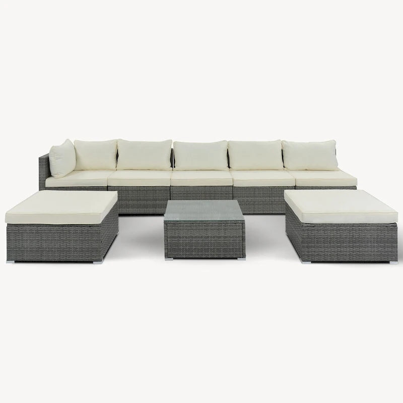 Stylish 8-Piece Outdoor Patio Furniture Set with Tempered Glass Table