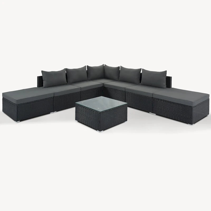 Stylish 8-Piece Outdoor Patio Furniture Set with Tempered Glass Table