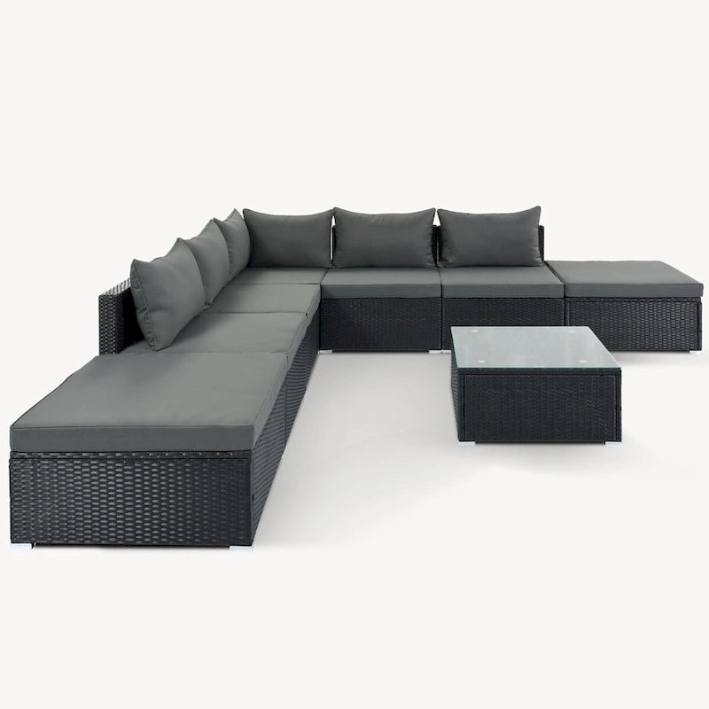 Stylish 8-Piece Outdoor Patio Furniture Set with Tempered Glass Table