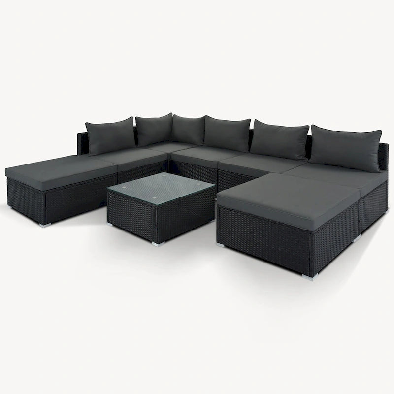 Stylish 8-Piece Outdoor Patio Furniture Set with Tempered Glass Table