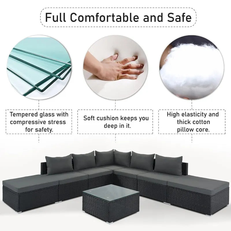 Stylish 8-Piece Outdoor Patio Furniture Set with Tempered Glass Table