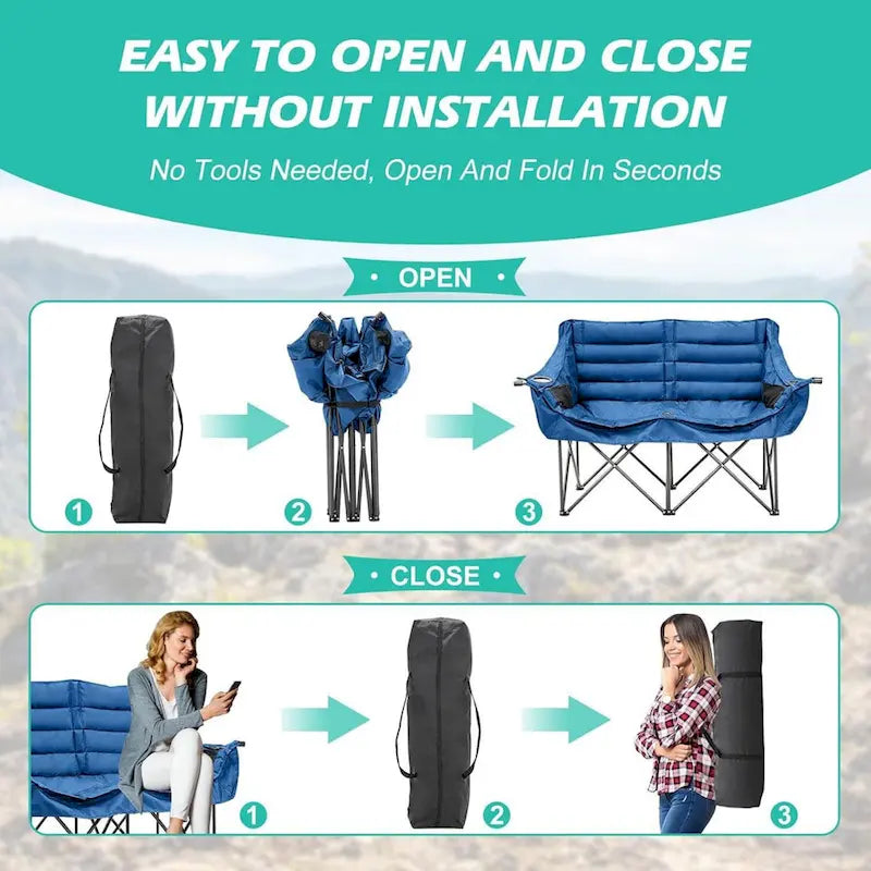 DoCred Oversized 2 Person Folding Fully Padded Camping Chair