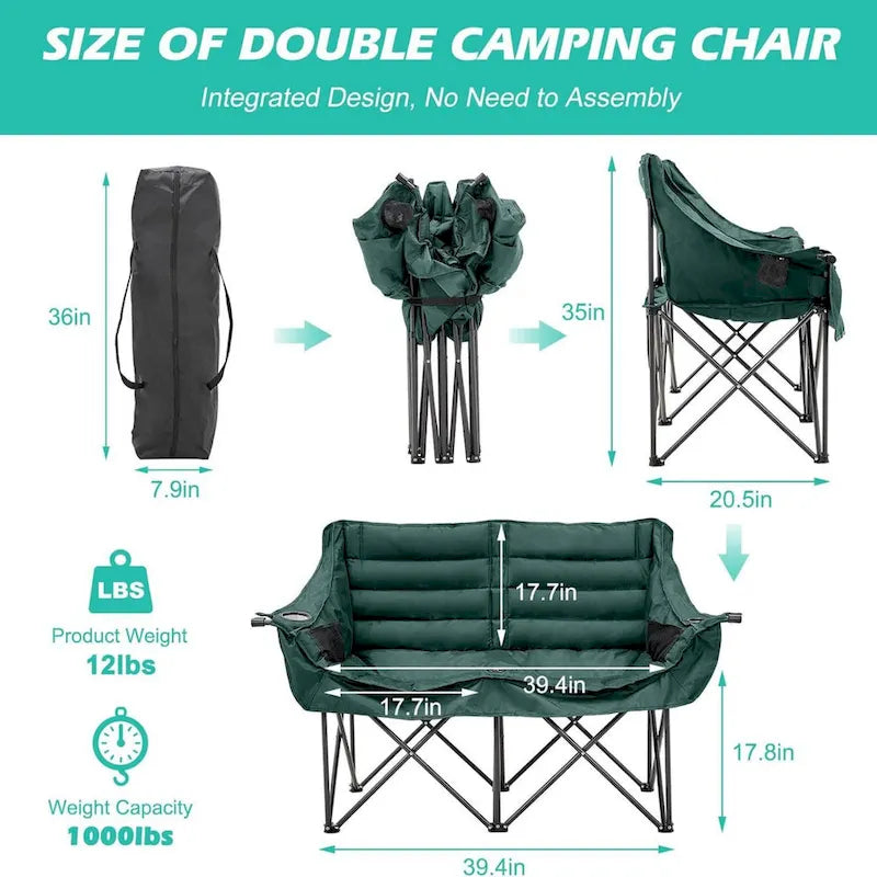 DoCred Oversized 2 Person Folding Fully Padded Camping Chair