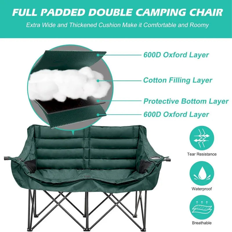 DoCred Oversized 2 Person Folding Fully Padded Camping Chair