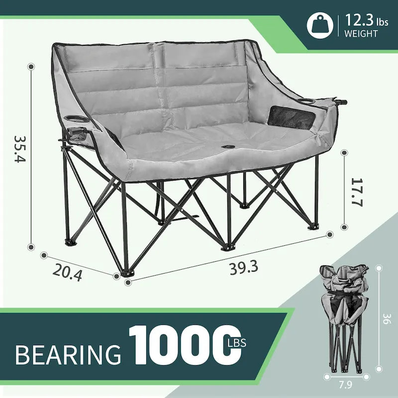DoCred Oversized 2 Person Folding Fully Padded Camping Chair