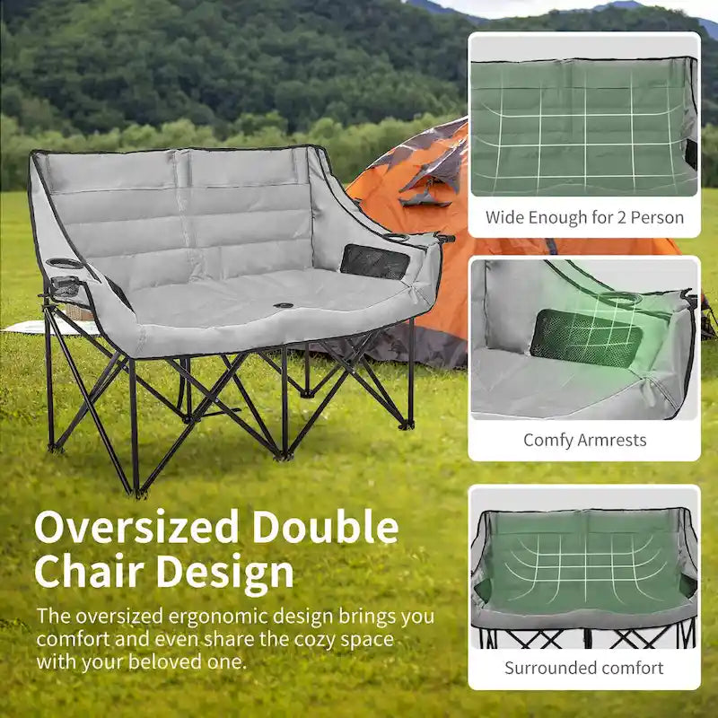 DoCred Oversized 2 Person Folding Fully Padded Camping Chair