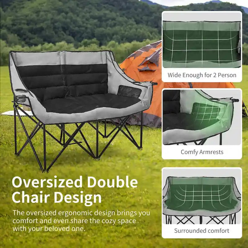 DoCred Oversized 2 Person Folding Fully Padded Camping Chair