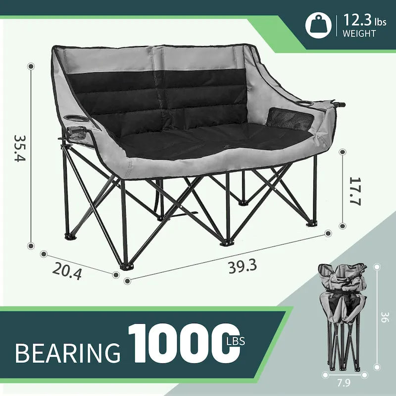 DoCred Oversized 2 Person Folding Fully Padded Camping Chair