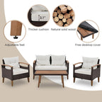 Comfortable 4-Piece Outdoor Patio Seating Set with PE Rattan Sofa and Wood Table - Blue and Beige, Water-Resistant Cushions