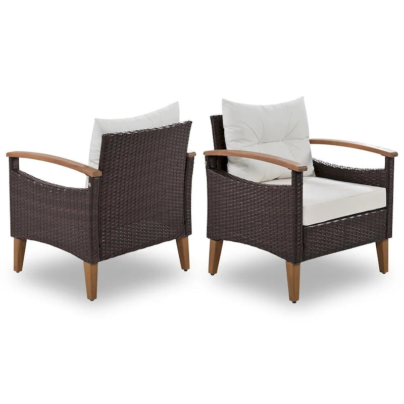 Comfortable 4-Piece Outdoor Patio Seating Set with PE Rattan Sofa and Wood Table - Blue and Beige, Water-Resistant Cushions