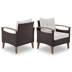 Comfortable 4-Piece Outdoor Patio Seating Set with PE Rattan Sofa and Wood Table - Blue and Beige, Water-Resistant Cushions