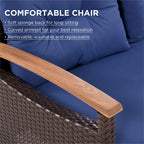 Comfortable 4-Piece Outdoor Patio Seating Set with PE Rattan Sofa and Wood Table - Blue and Beige, Water-Resistant Cushions
