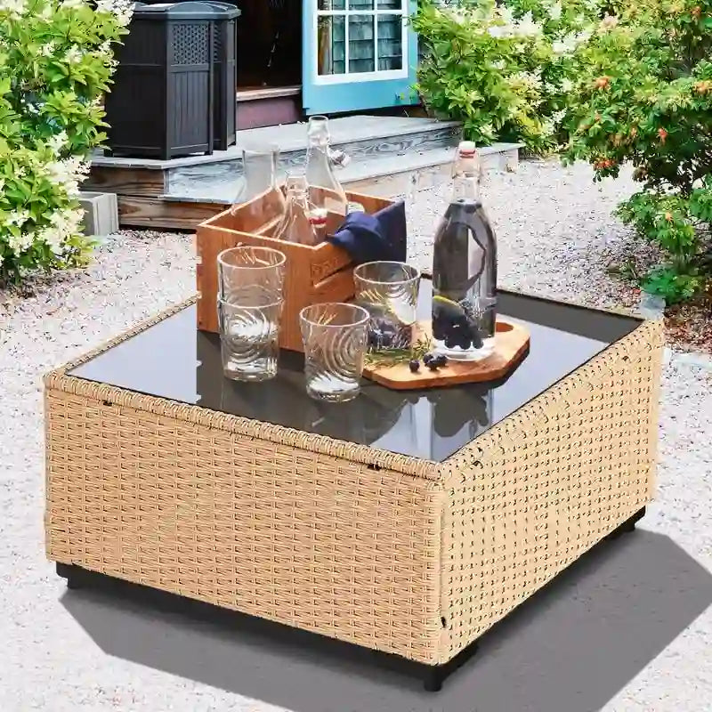 Patio Watcher 5-Pieces Yellow Rattan Conversation Set with Cusions for Outdoors