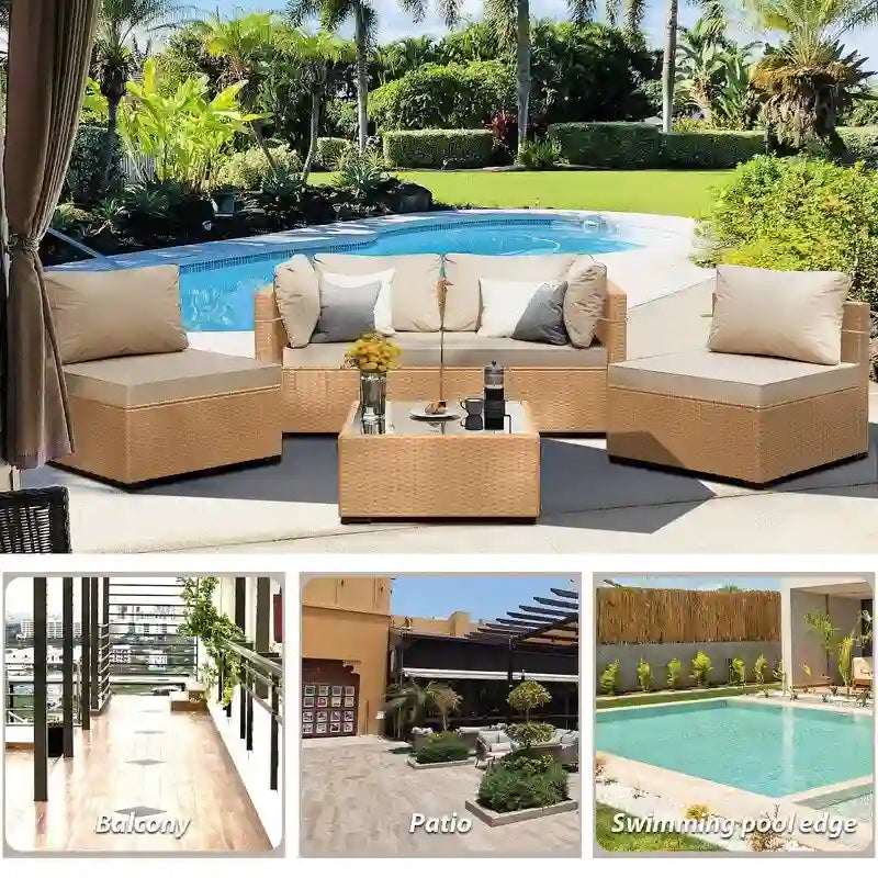Patio Watcher 5-Pieces Yellow Rattan Conversation Set with Cusions for Outdoors
