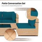 Patio Watcher 5-Pieces Yellow Rattan Conversation Set with Cusions for Outdoors