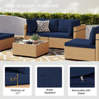 Patio Watcher 5-Pieces Yellow Rattan Conversation Set with Cusions for Outdoors