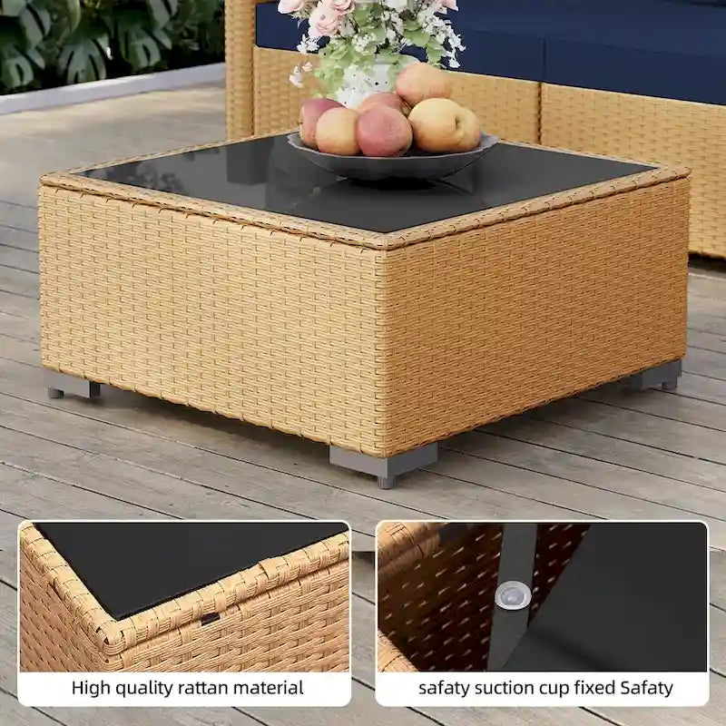 Patio Watcher 5-Pieces Yellow Rattan Conversation Set with Cusions for Outdoors