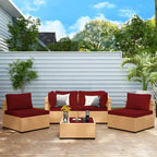 Patio Watcher 5-Pieces Yellow Rattan Conversation Set with Cusions for Outdoors