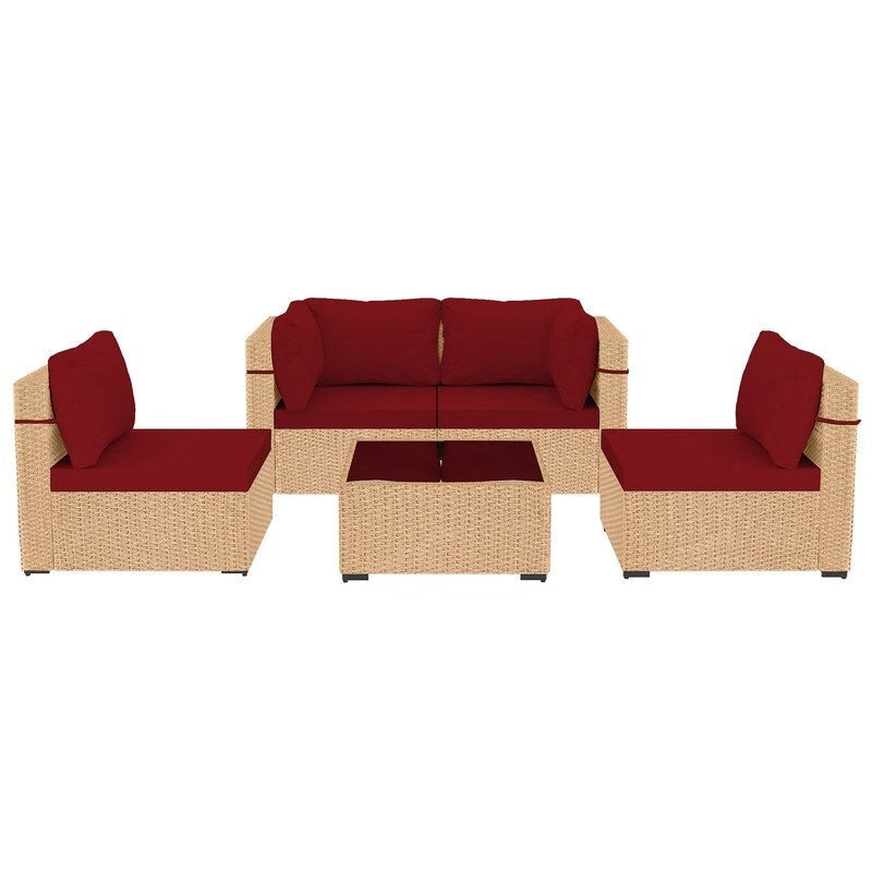 Patio Watcher 5-Pieces Yellow Rattan Conversation Set with Cusions for Outdoors
