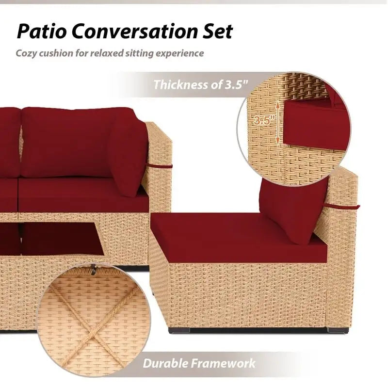 Patio Watcher 5-Pieces Yellow Rattan Conversation Set with Cusions for Outdoors