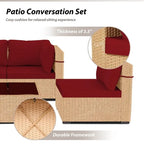 Patio Watcher 5-Pieces Yellow Rattan Conversation Set with Cusions for Outdoors