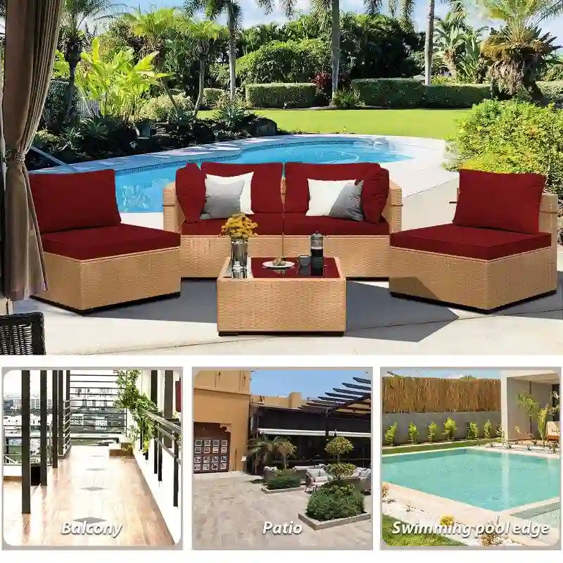 Patio Watcher 5-Pieces Yellow Rattan Conversation Set with Cusions for Outdoors