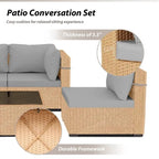 Patio Watcher 5-Pieces Yellow Rattan Conversation Set with Cusions for Outdoors