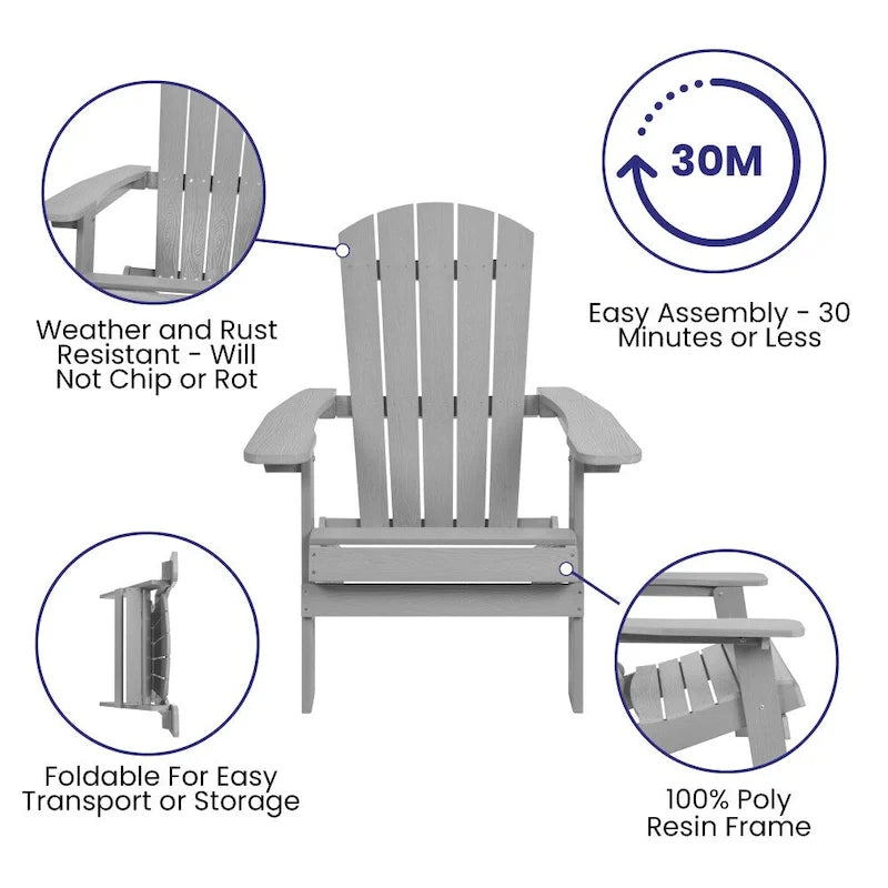 Set of 2 Indoor/Outdoor Folding Adirondack Chairs with Side Table