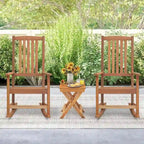 2pcs Patio Wood Bistro Set Outdoor Rocking Chair& Folding Table Set