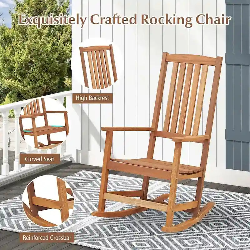 2pcs Patio Wood Bistro Set Outdoor Rocking Chair& Folding Table Set