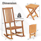 2pcs Patio Wood Bistro Set Outdoor Rocking Chair& Folding Table Set