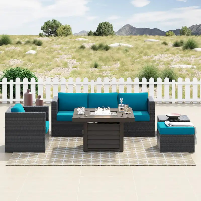 Corvus Trey 7-piece Patio Wicker Sofa Set with Fire Table