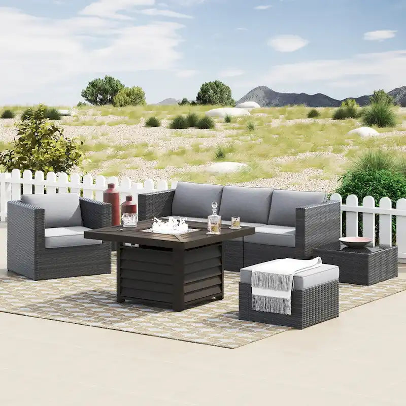 Corvus Trey 7-piece Patio Wicker Sofa Set with Fire Table