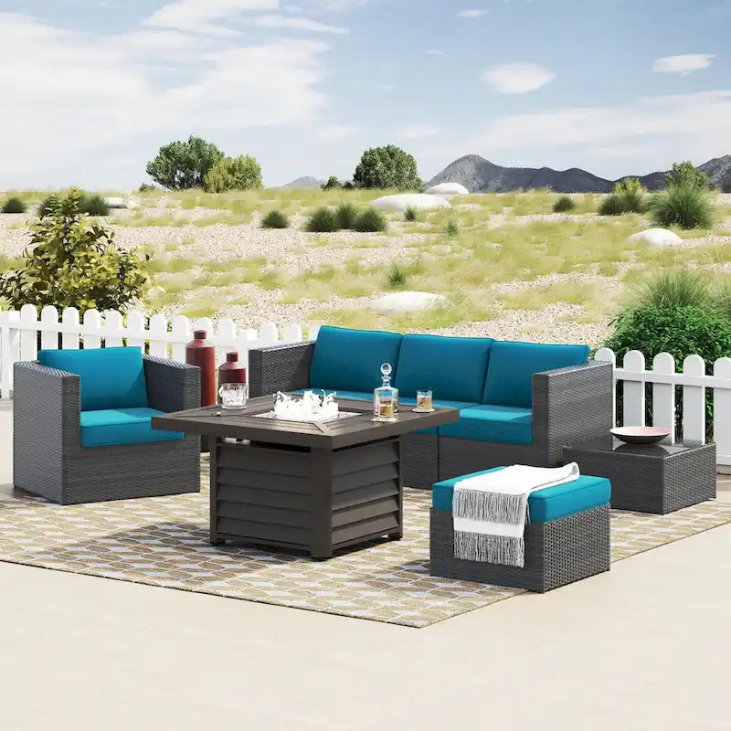 Corvus Trey 7-piece Patio Wicker Sofa Set with Fire Table