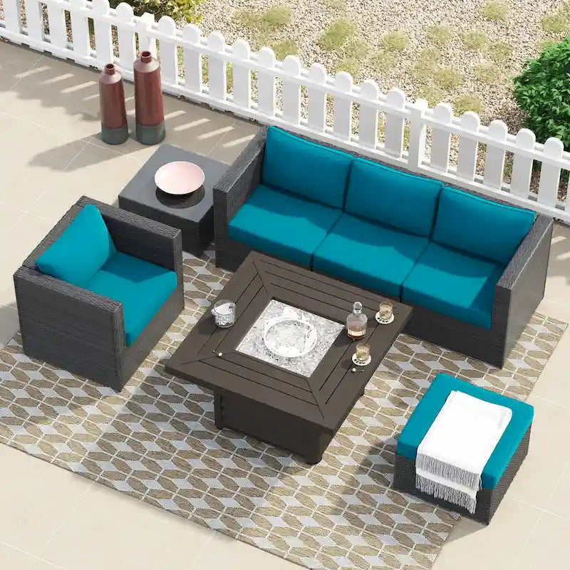 Corvus Trey 7-piece Patio Wicker Sofa Set with Fire Table